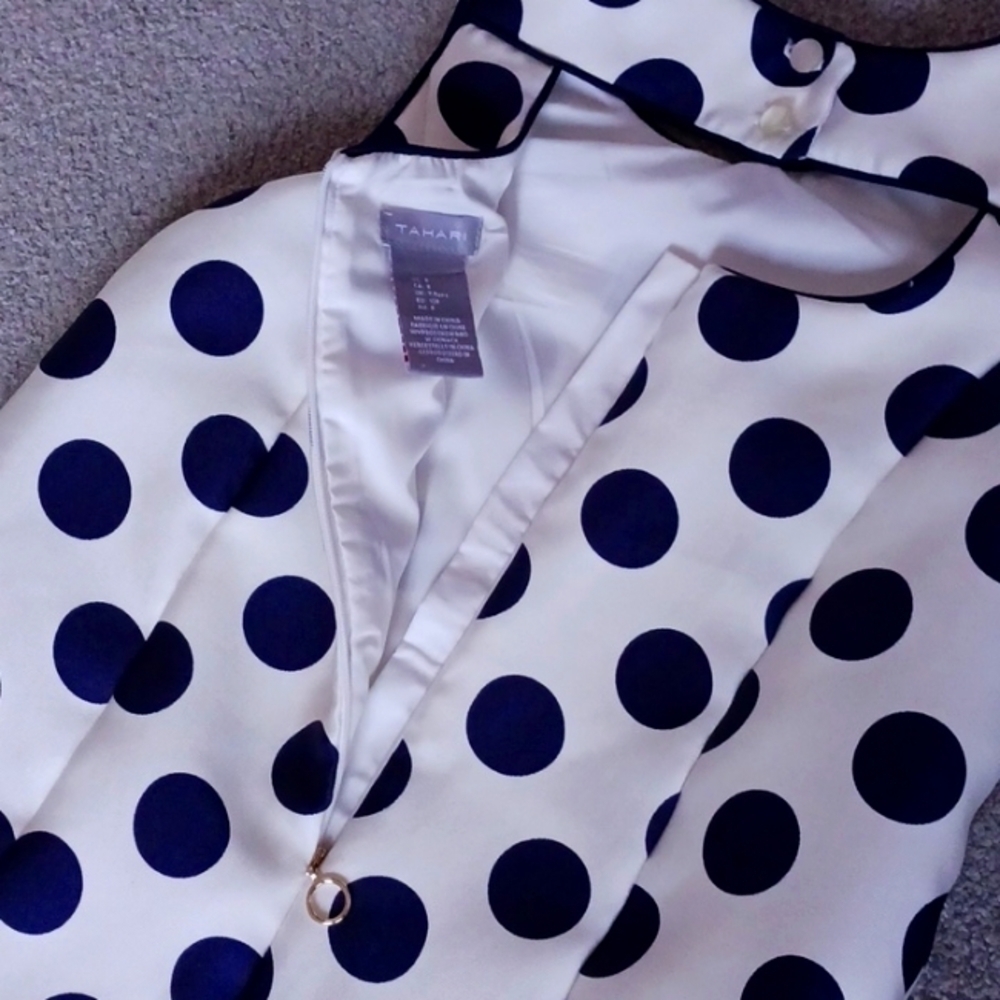 Tahari Blue and White Dot Dress - Picture 3 of 4